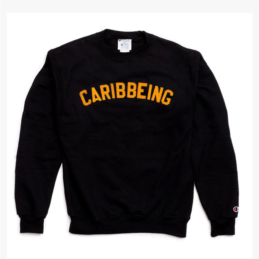 CARIBBEING VARSITY CREWNECK WITH SEWN
FELT LETTERING. EUC
